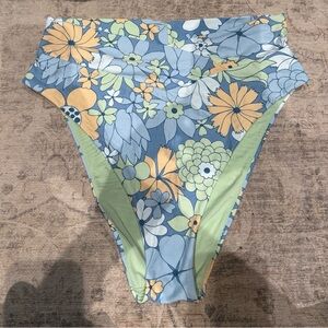Aerie Floral High-Cut Bikini Bottom - Blue and Green